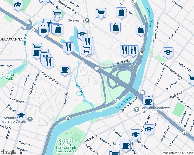 map of restaurants, bars, coffee shops, grocery stores, and more near 133 Rock Creek Drive in Clifton