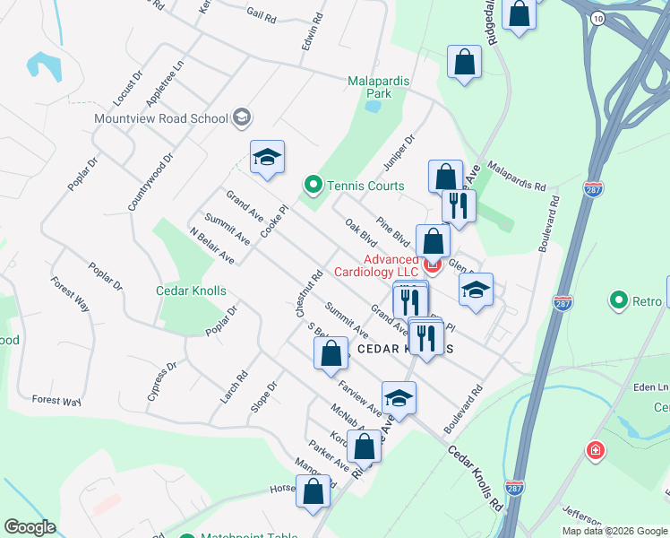 map of restaurants, bars, coffee shops, grocery stores, and more near 48 Grand Avenue in Hanover