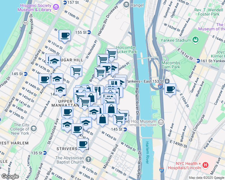 map of restaurants, bars, coffee shops, grocery stores, and more near in New York