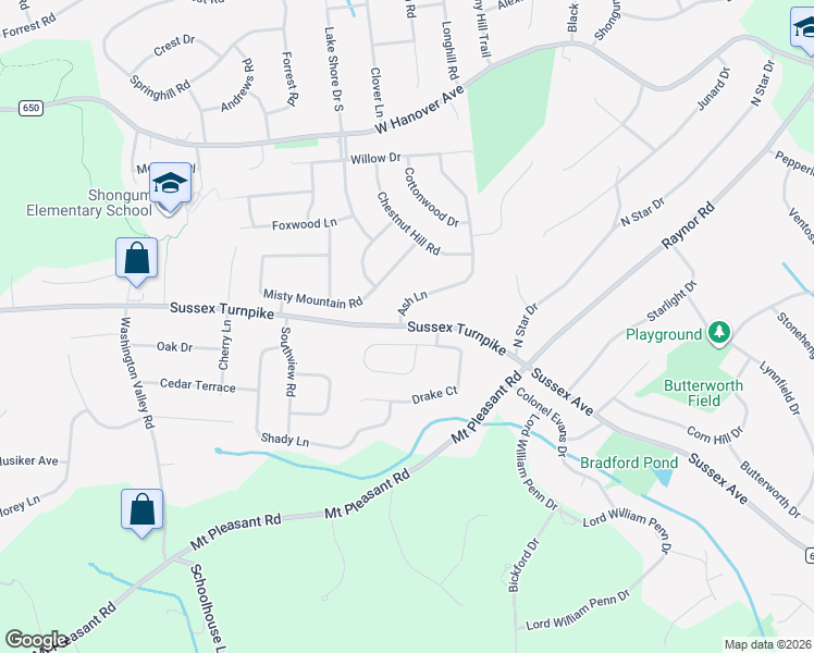 map of restaurants, bars, coffee shops, grocery stores, and more near 1030 Sussex Turnpike in Randolph