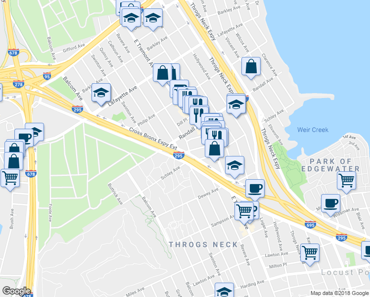 map of restaurants, bars, coffee shops, grocery stores, and more near 635 Revere Avenue in Bronx