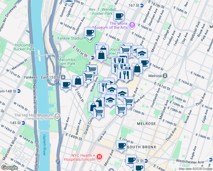 map of restaurants, bars, coffee shops, grocery stores, and more near 790 Concourse Village East in The Bronx