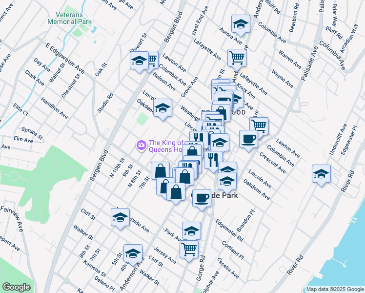 map of restaurants, bars, coffee shops, grocery stores, and more near 556 Olympia Avenue in Cliffside Park
