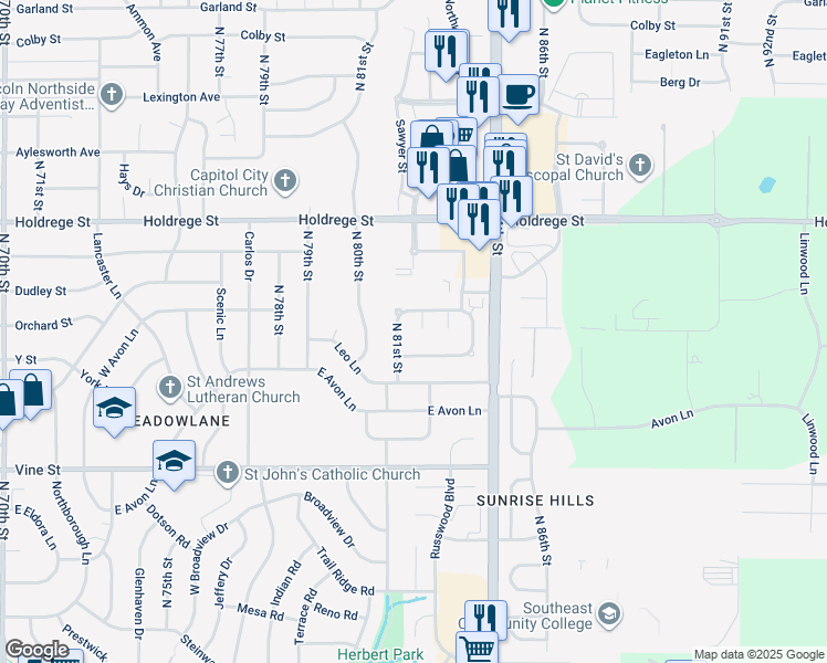 map of restaurants, bars, coffee shops, grocery stores, and more near 8118 Mackenzie Road in Lincoln