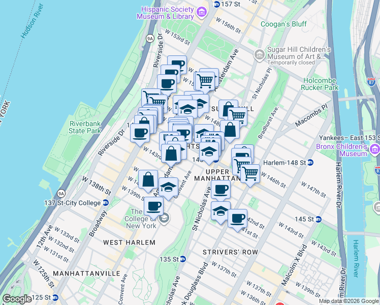 map of restaurants, bars, coffee shops, grocery stores, and more near in New York