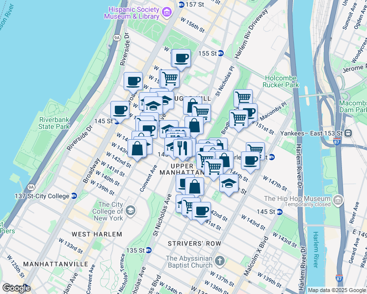 map of restaurants, bars, coffee shops, grocery stores, and more near in New York