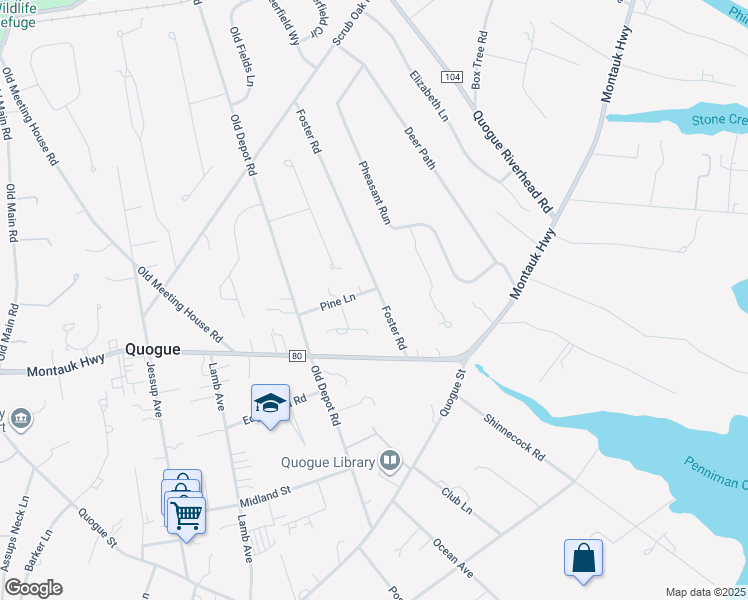 map of restaurants, bars, coffee shops, grocery stores, and more near 6 Pine Lane in Quogue