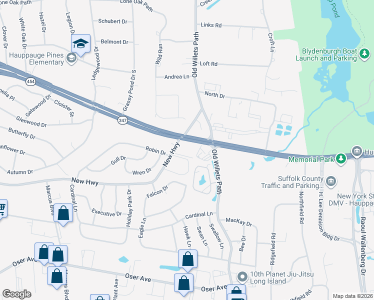 map of restaurants, bars, coffee shops, grocery stores, and more near 654 Veterans Memorial Highway in Commack
