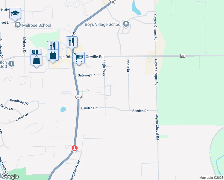 map of restaurants, bars, coffee shops, grocery stores, and more near 2125 Eagle Pass in Wooster