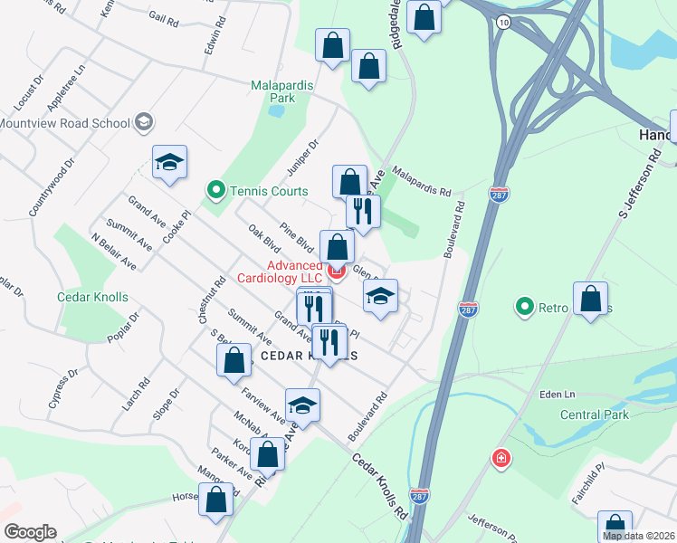map of restaurants, bars, coffee shops, grocery stores, and more near 2201 Glen Drive in Hanover