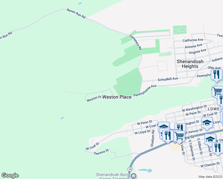 map of restaurants, bars, coffee shops, grocery stores, and more near 167 Weston Place in Shenandoah