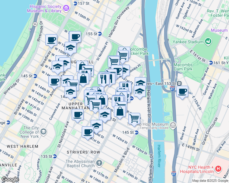 map of restaurants, bars, coffee shops, grocery stores, and more near in New York