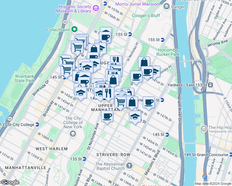 map of restaurants, bars, coffee shops, grocery stores, and more near in New York