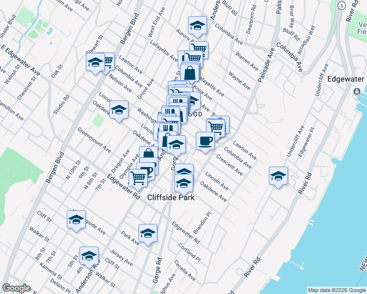 map of restaurants, bars, coffee shops, grocery stores, and more near 620 Anderson Avenue in Cliffside Park