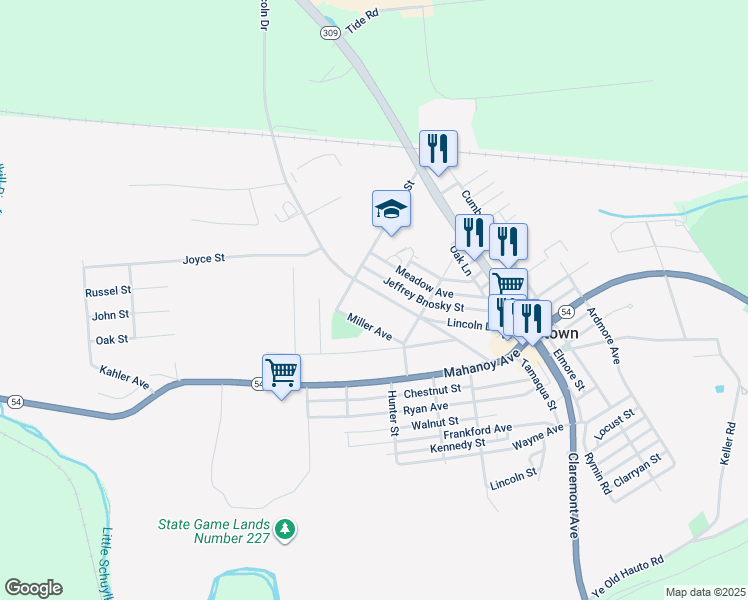 map of restaurants, bars, coffee shops, grocery stores, and more near 71 Lincoln Drive in Tamaqua