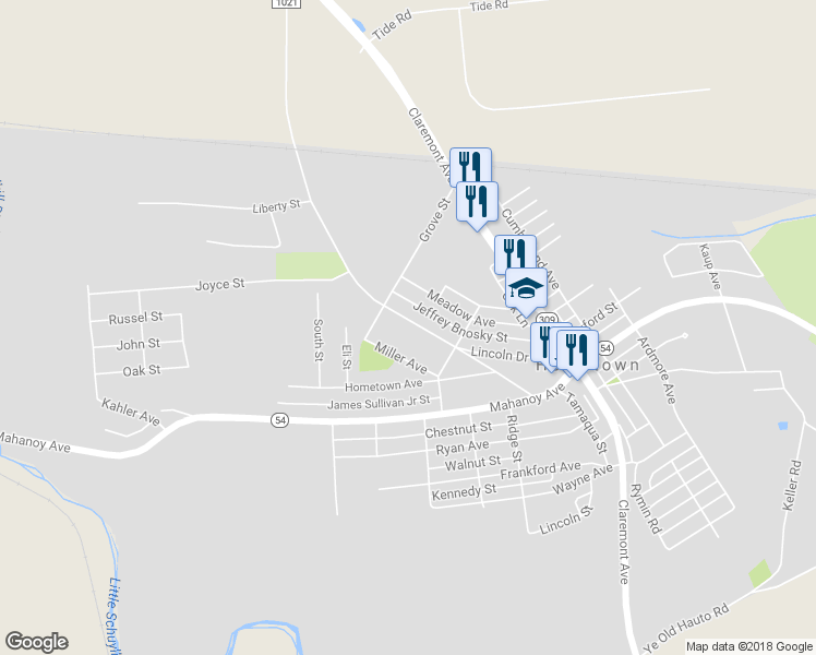 map of restaurants, bars, coffee shops, grocery stores, and more near 71 Lincoln Drive in Tamaqua