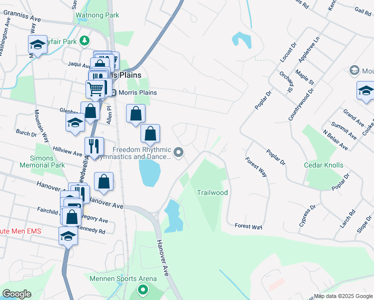 map of restaurants, bars, coffee shops, grocery stores, and more near 1000 The American Road in Morris Plains