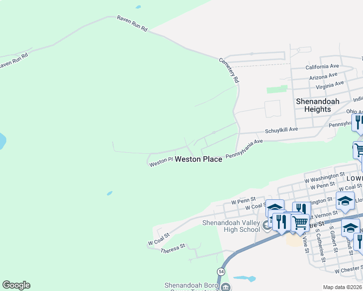 map of restaurants, bars, coffee shops, grocery stores, and more near 179 Weston Place in Shenandoah