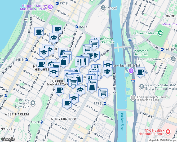 map of restaurants, bars, coffee shops, grocery stores, and more near in New York