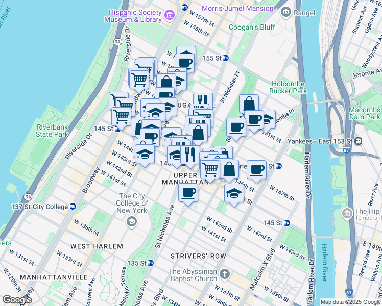 map of restaurants, bars, coffee shops, grocery stores, and more near in New York