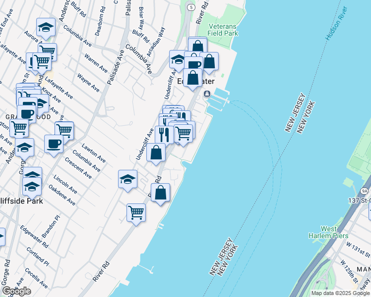 map of restaurants, bars, coffee shops, grocery stores, and more near 225 Edgewater Town Center in Edgewater
