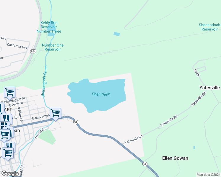 map of restaurants, bars, coffee shops, grocery stores, and more near 37 Eliot Street in Shenandoah