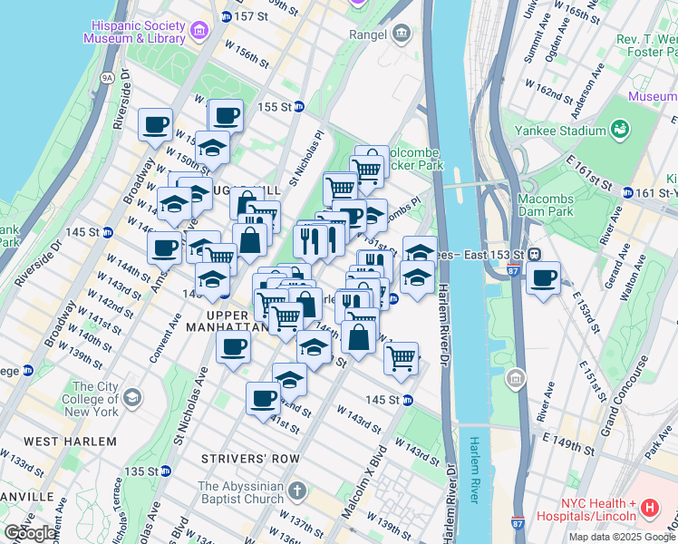 map of restaurants, bars, coffee shops, grocery stores, and more near in New York