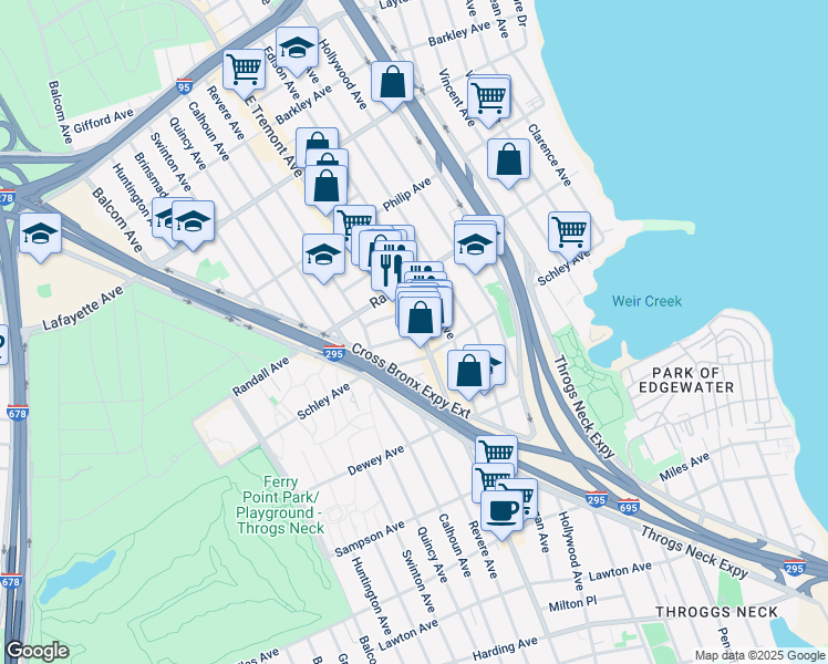 map of restaurants, bars, coffee shops, grocery stores, and more near in The Bronx