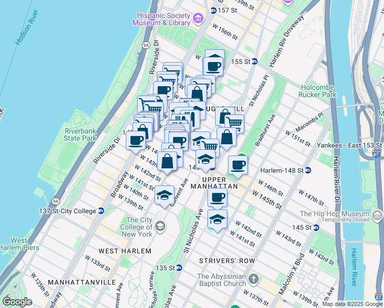 map of restaurants, bars, coffee shops, grocery stores, and more near in New York
