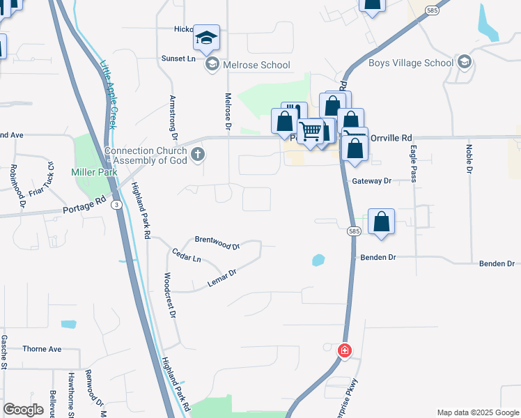 map of restaurants, bars, coffee shops, grocery stores, and more near 1971 Williams Way in Wooster