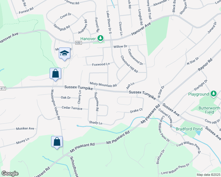 map of restaurants, bars, coffee shops, grocery stores, and more near 40 Misty Mountain Road in Randolph
