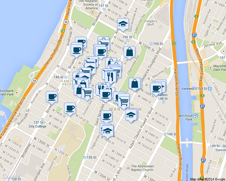 map of restaurants, bars, coffee shops, grocery stores, and more near in New York