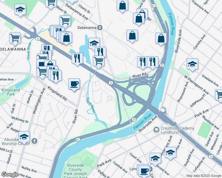 map of restaurants, bars, coffee shops, grocery stores, and more near 46 Myrtle Avenue in Clifton