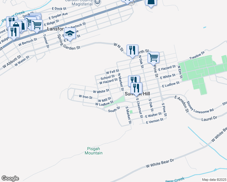 map of restaurants, bars, coffee shops, grocery stores, and more near 144 West White Street in Summit Hill