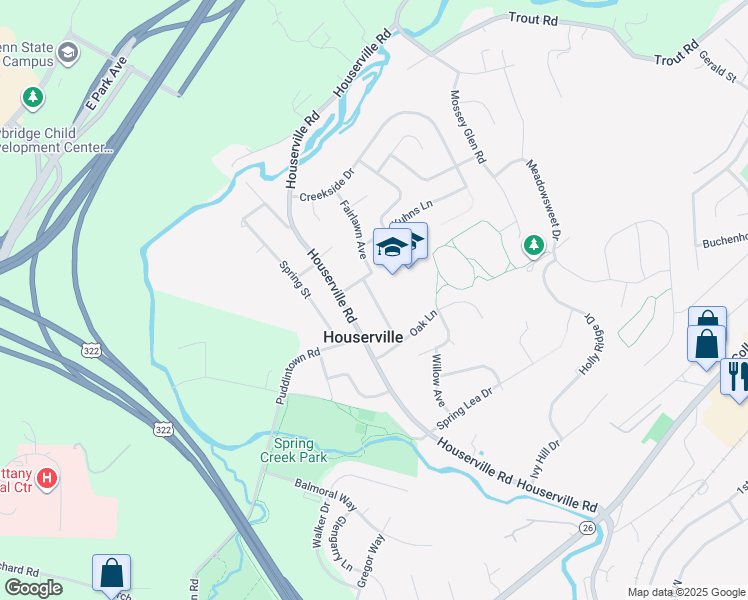 map of restaurants, bars, coffee shops, grocery stores, and more near 169 Fairlawn Ave in State College