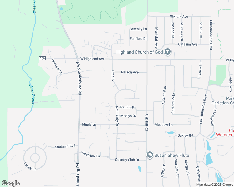 map of restaurants, bars, coffee shops, grocery stores, and more near 2078 Normandy Drive in Wooster