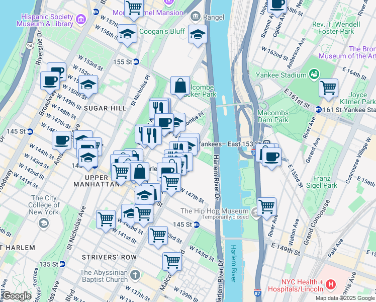 map of restaurants, bars, coffee shops, grocery stores, and more near in New York
