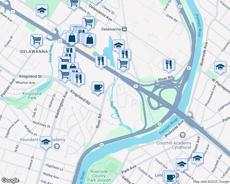map of restaurants, bars, coffee shops, grocery stores, and more near 204 Riverwalk Way in Clifton