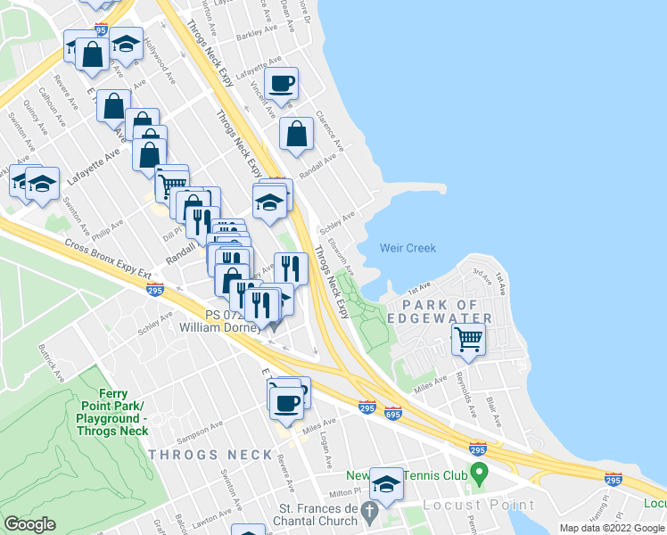 map of restaurants, bars, coffee shops, grocery stores, and more near 531 Ellsworth Avenue in Bronx