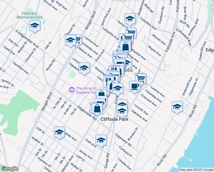 map of restaurants, bars, coffee shops, grocery stores, and more near 373 Lincoln Avenue in Cliffside Park