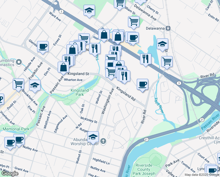 map of restaurants, bars, coffee shops, grocery stores, and more near 484 Walnut Street in Nutley
