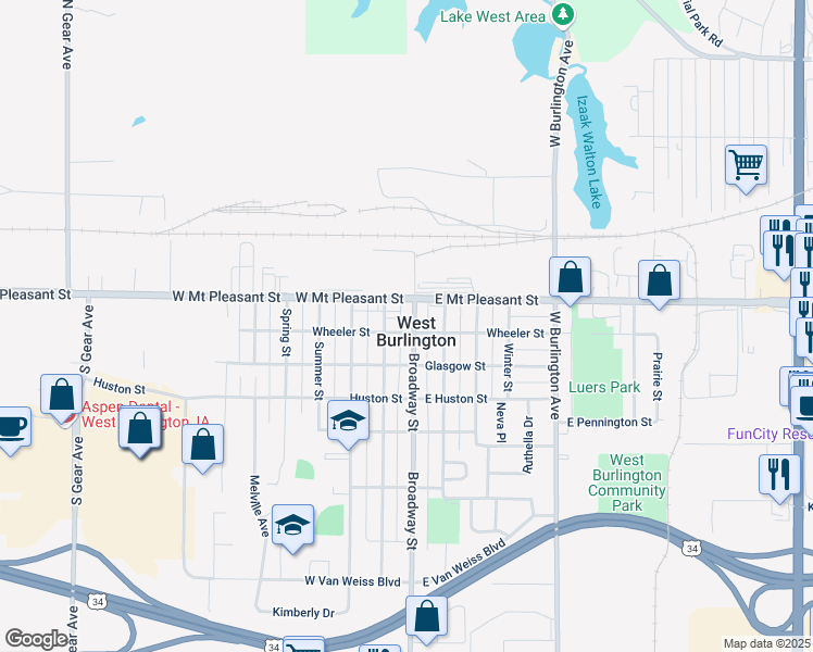 map of restaurants, bars, coffee shops, grocery stores, and more near in West Burlington