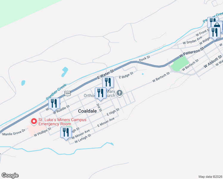map of restaurants, bars, coffee shops, grocery stores, and more near 139 1st Street in Coaldale
