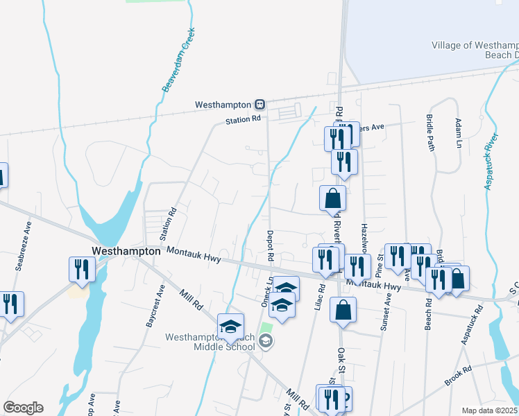 map of restaurants, bars, coffee shops, grocery stores, and more near 39 Depot Road in Westhampton Beach