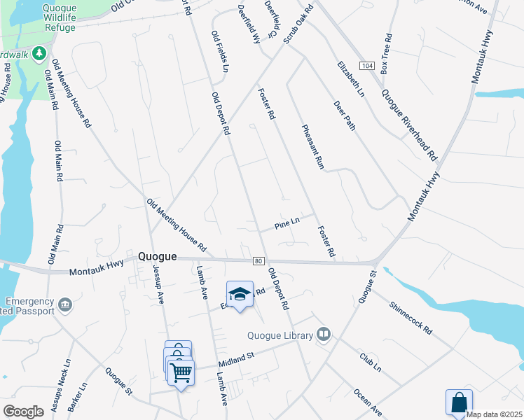 map of restaurants, bars, coffee shops, grocery stores, and more near 58 Old Depot Road in Quogue