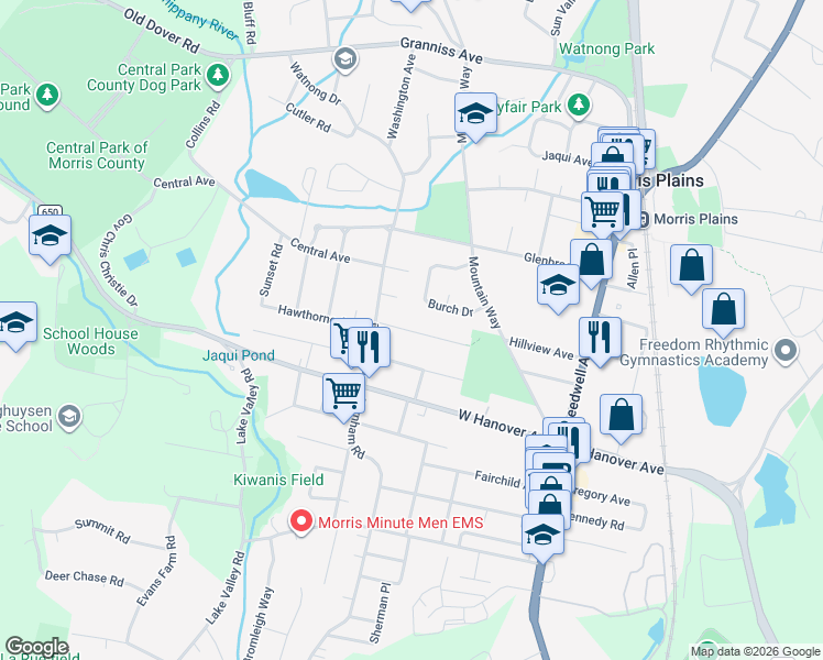 map of restaurants, bars, coffee shops, grocery stores, and more near 14 Diana Road in Morris Plains