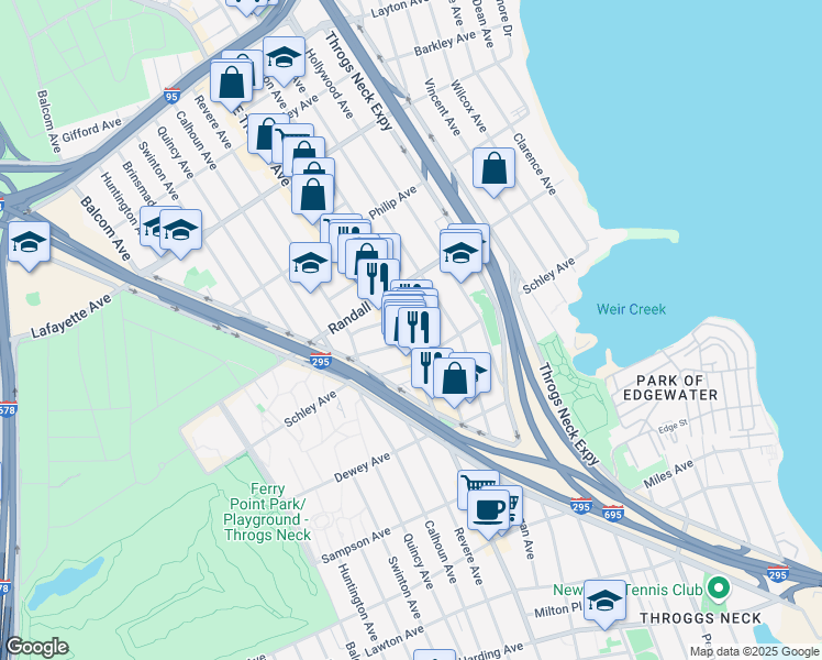 map of restaurants, bars, coffee shops, grocery stores, and more near in The Bronx