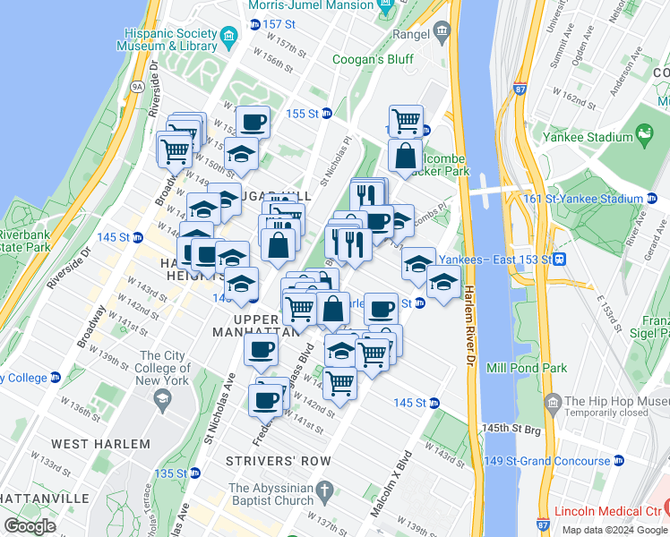 map of restaurants, bars, coffee shops, grocery stores, and more near in New York
