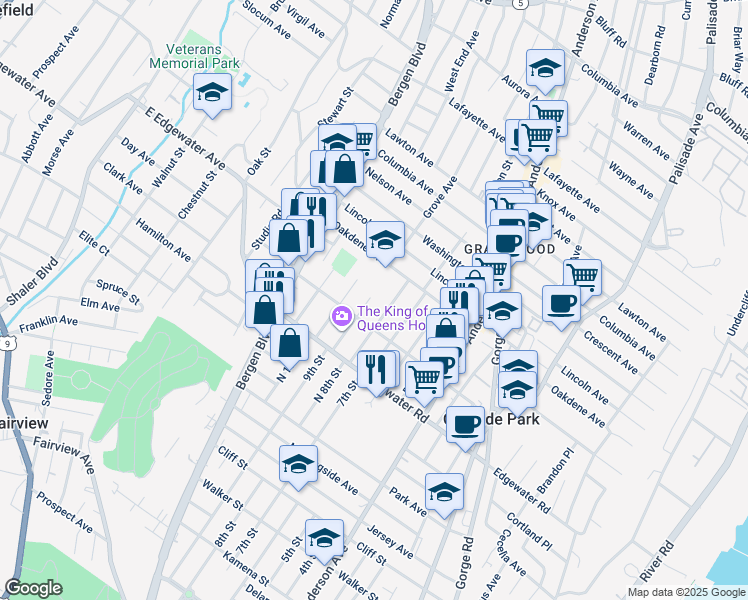 map of restaurants, bars, coffee shops, grocery stores, and more near 555 Longview Avenue in Cliffside Park