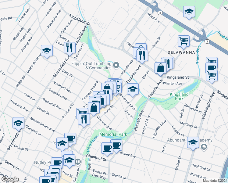 map of restaurants, bars, coffee shops, grocery stores, and more near 11 High Street in Nutley